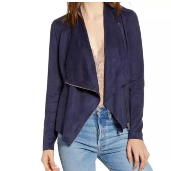 BLANK NYC | Drape Front Faux Suede Jacket navy sz S - Picture 1 of 6